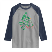 Funny Merry Christmas Nurse Raglan Shirt Stethoscope Xmas Tree - Wonder Print Shop