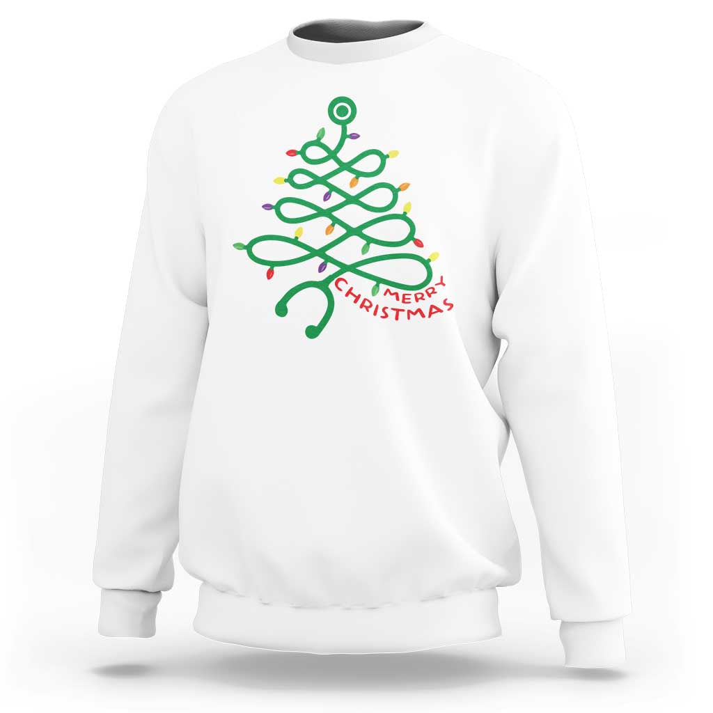 Funny Merry Christmas Nurse Sweatshirt Stethoscope Xmas Tree - Wonder Print Shop