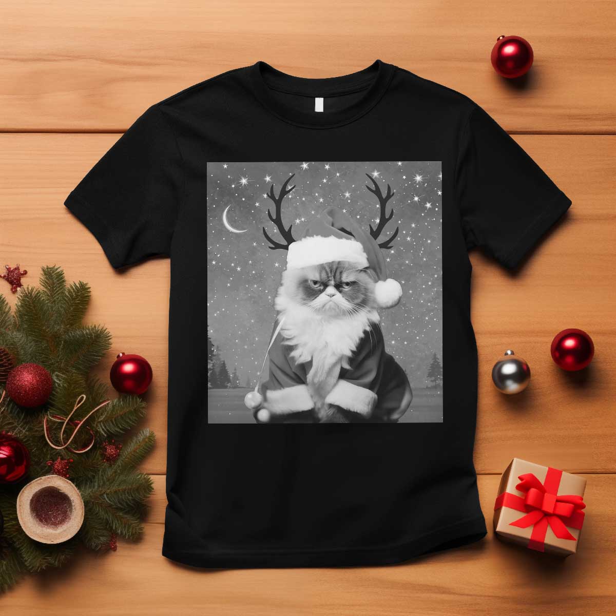 Funny Christmas Santa Grumpy Cat T Shirt - Wonder Print Shop