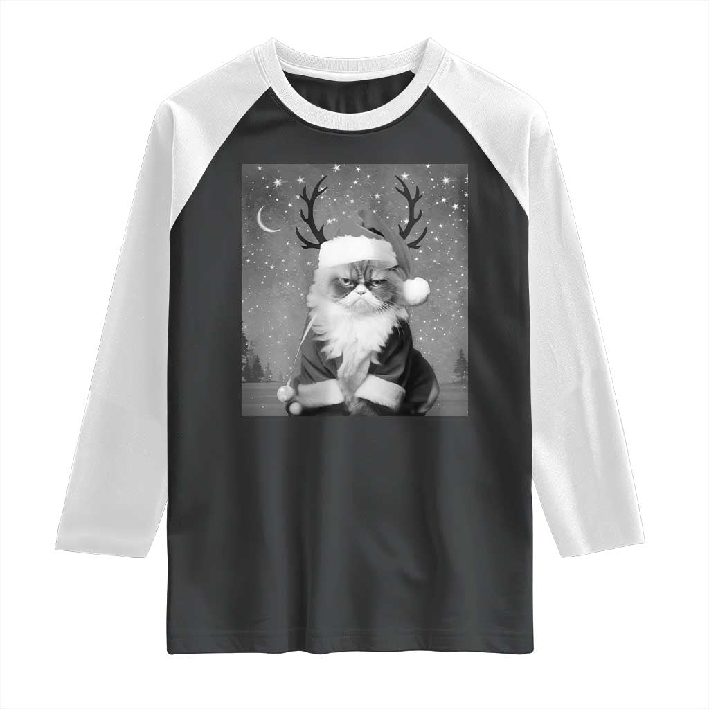 Funny Christmas Santa Grumpy Cat Raglan Shirt - Wonder Print Shop