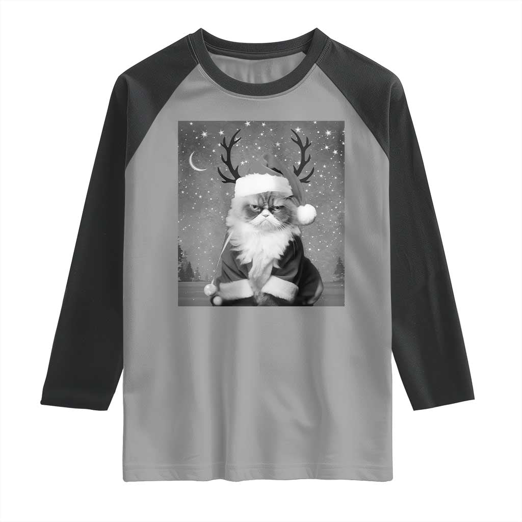 Funny Christmas Santa Grumpy Cat Raglan Shirt - Wonder Print Shop