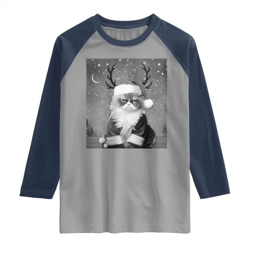 Funny Christmas Santa Grumpy Cat Raglan Shirt - Wonder Print Shop