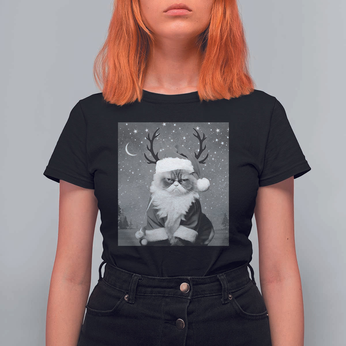 Funny Christmas Santa Grumpy Cat T Shirt For Women - Wonder Print Shop