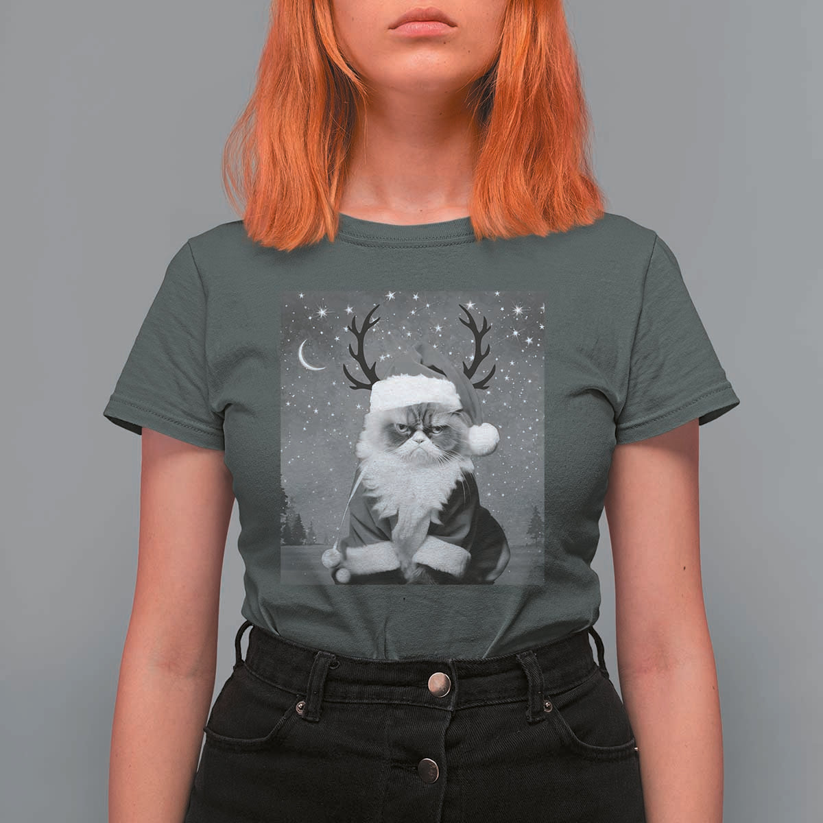 Funny Christmas Santa Grumpy Cat T Shirt For Women - Wonder Print Shop