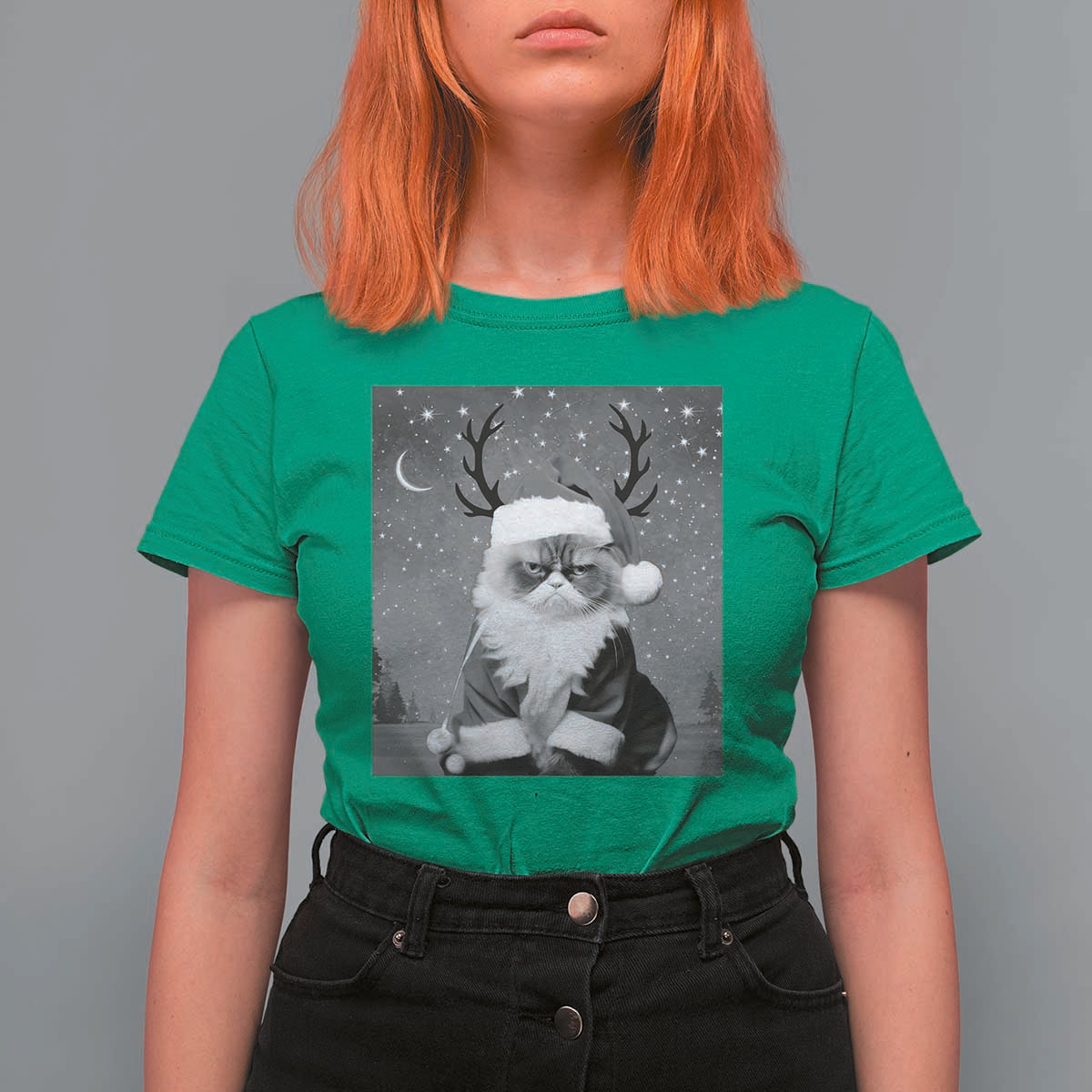 Funny Christmas Santa Grumpy Cat T Shirt For Women - Wonder Print Shop