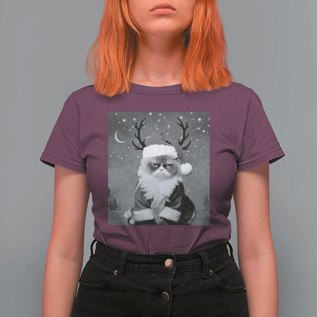 Funny Christmas Santa Grumpy Cat T Shirt For Women - Wonder Print Shop