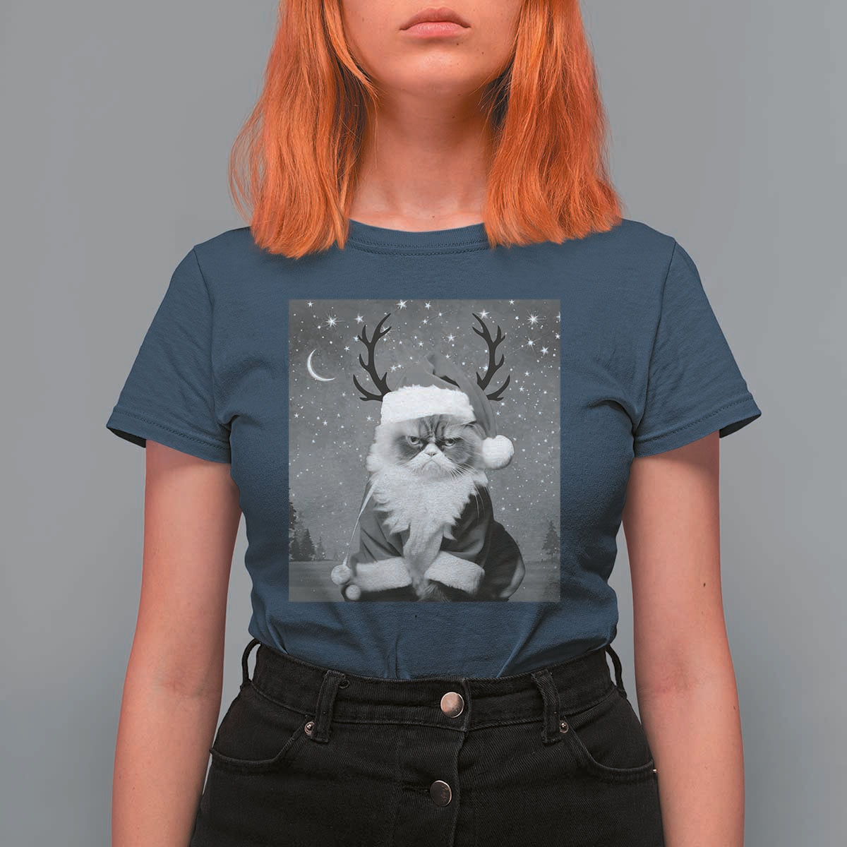 Funny Christmas Santa Grumpy Cat T Shirt For Women - Wonder Print Shop