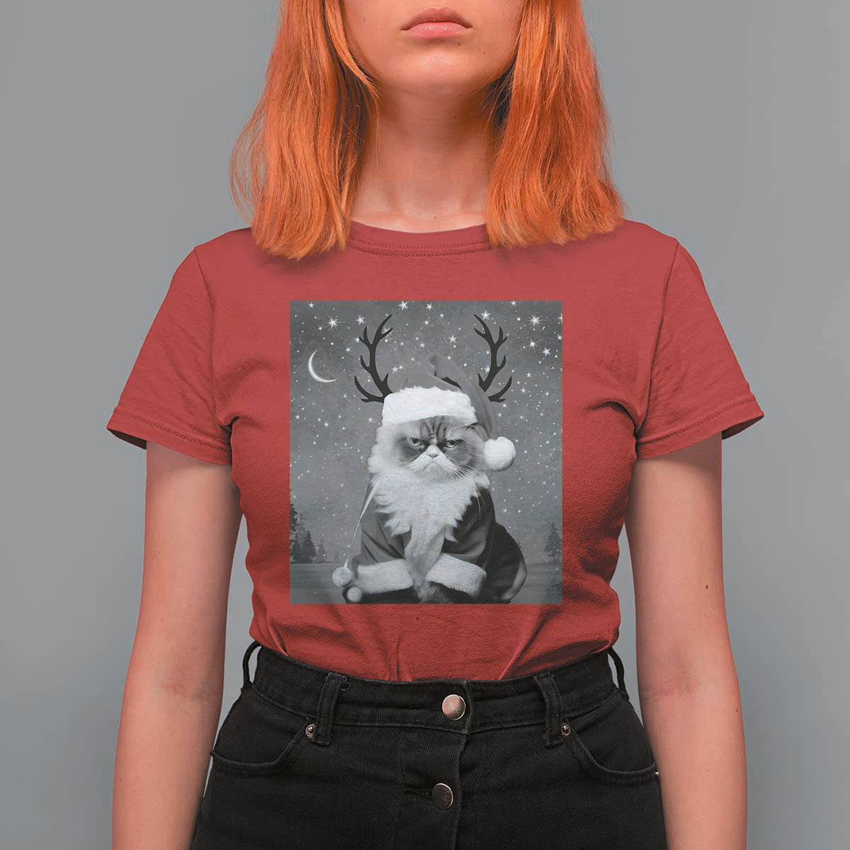 Funny Christmas Santa Grumpy Cat T Shirt For Women - Wonder Print Shop