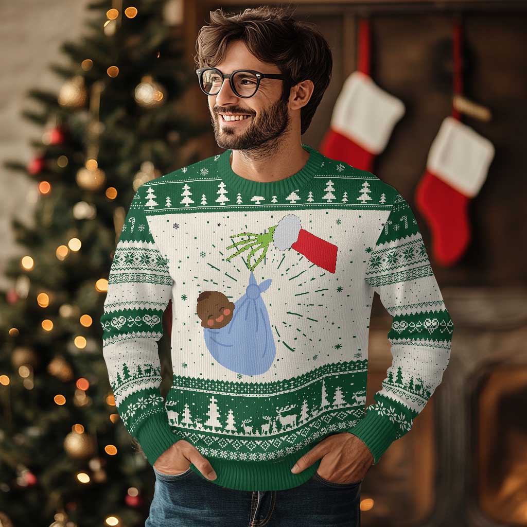 Funny NICU Labor Delivery Nurse Xmas Santa Black Baby Ugly Christmas Sweater - Wonder Print Shop
