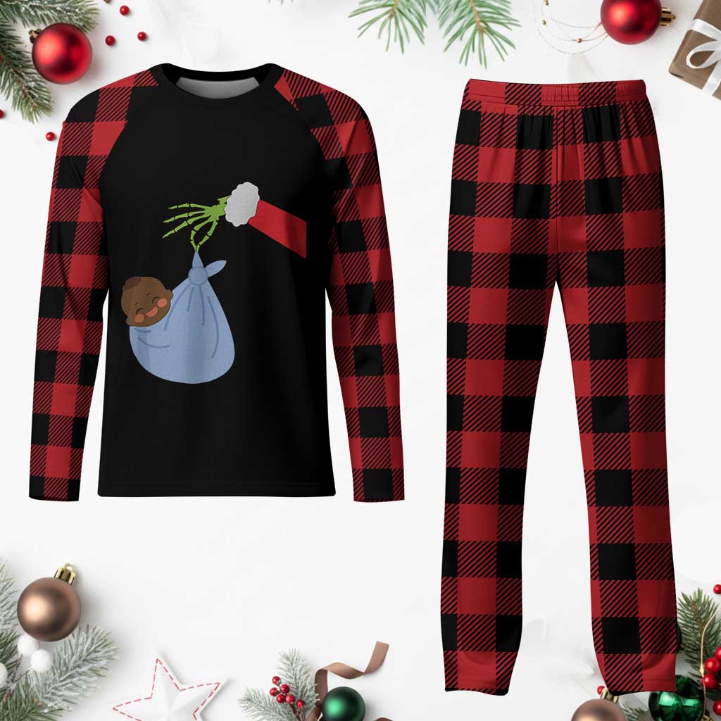 Funny NICU Labor Delivery Nurse Xmas Santa Black Baby Plaid Pajama Set - Wonder Print Shop