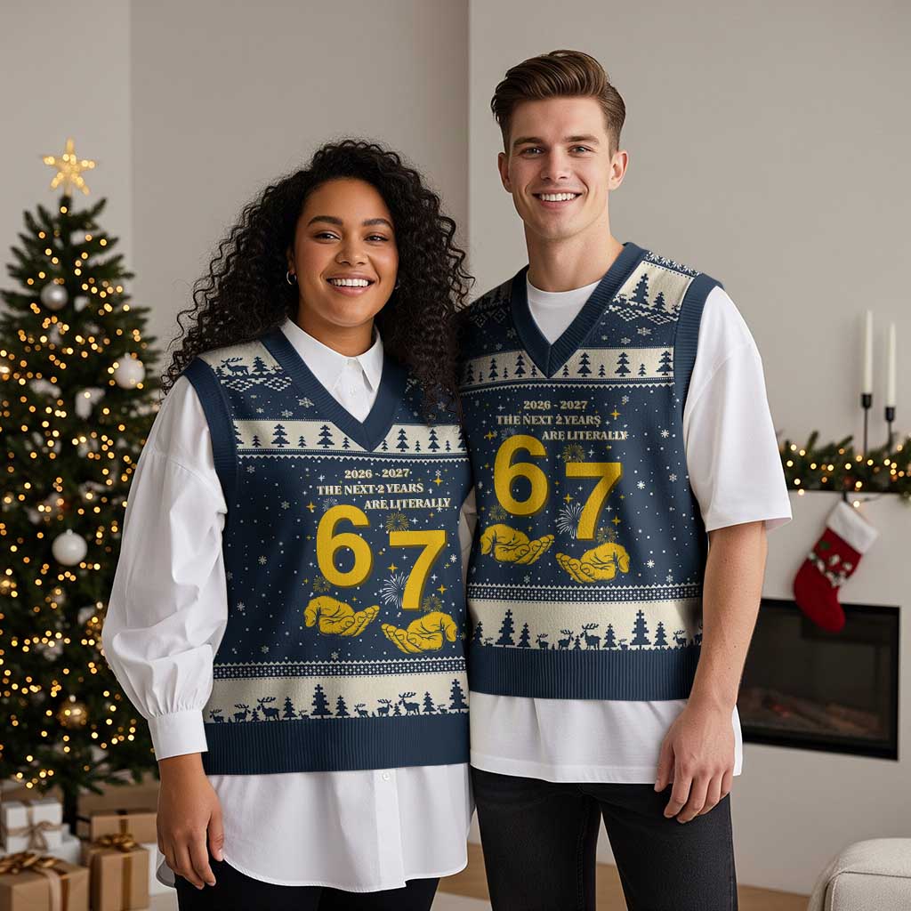 Funny 67 New Year V-Neck Knit Sweater Vest The Next Two Years Are Literally 2026 And 2027 Fireworks - Wonder Print Shop