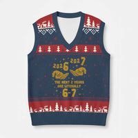 Funny 67 New Year V-Neck Knit Sweater Vest The Next Two Years Are Literally 2026 And 2027 Hand Gesture - Wonder Print Shop