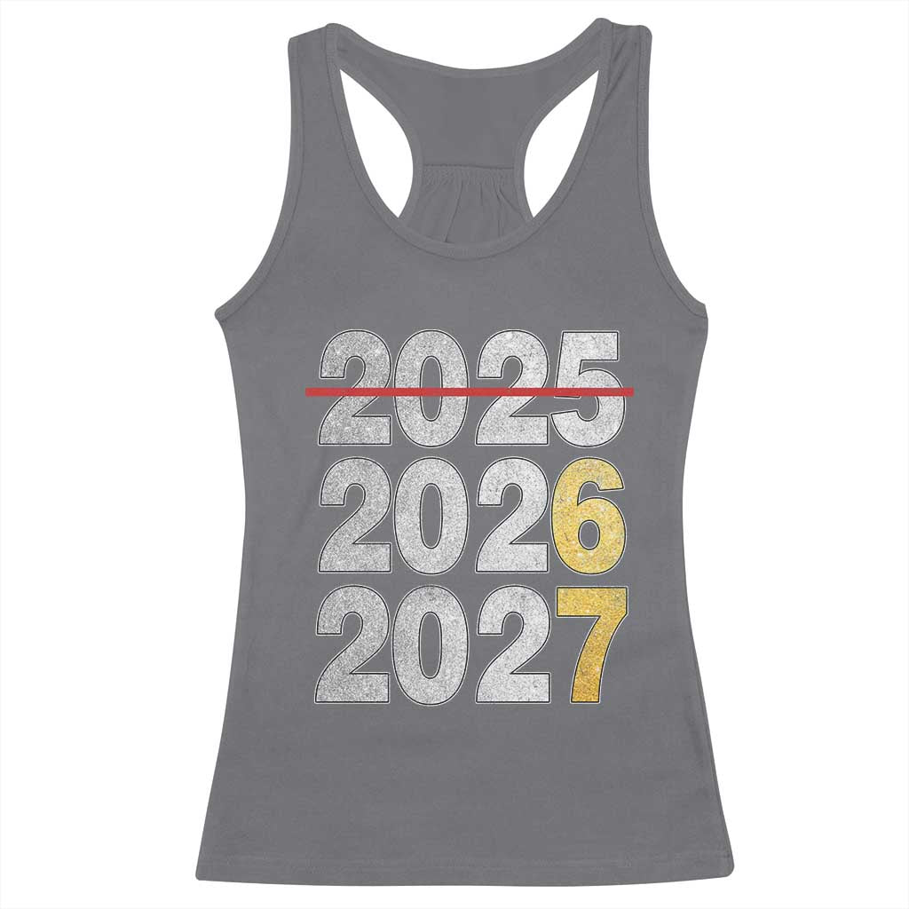 Funny 67 New Year Racerback Tank Top Happy New Year 2026 2027 Six Seven Meme Faux Glitter Effect Printed - Wonder Print Shop