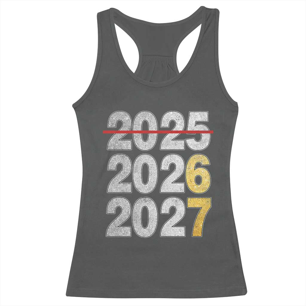 Funny 67 New Year Racerback Tank Top Happy New Year 2026 2027 Six Seven Meme Faux Glitter Effect Printed - Wonder Print Shop