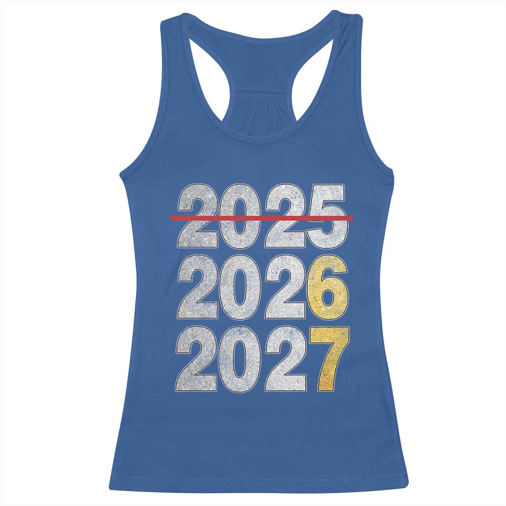 Funny 67 New Year Racerback Tank Top Happy New Year 2026 2027 Six Seven Meme Faux Glitter Effect Printed - Wonder Print Shop