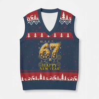 Funny 67 New Years Eve V-Neck Knit Sweater Vest Countdown New Year Party 2026 Six Seven Meme - Wonder Print Shop