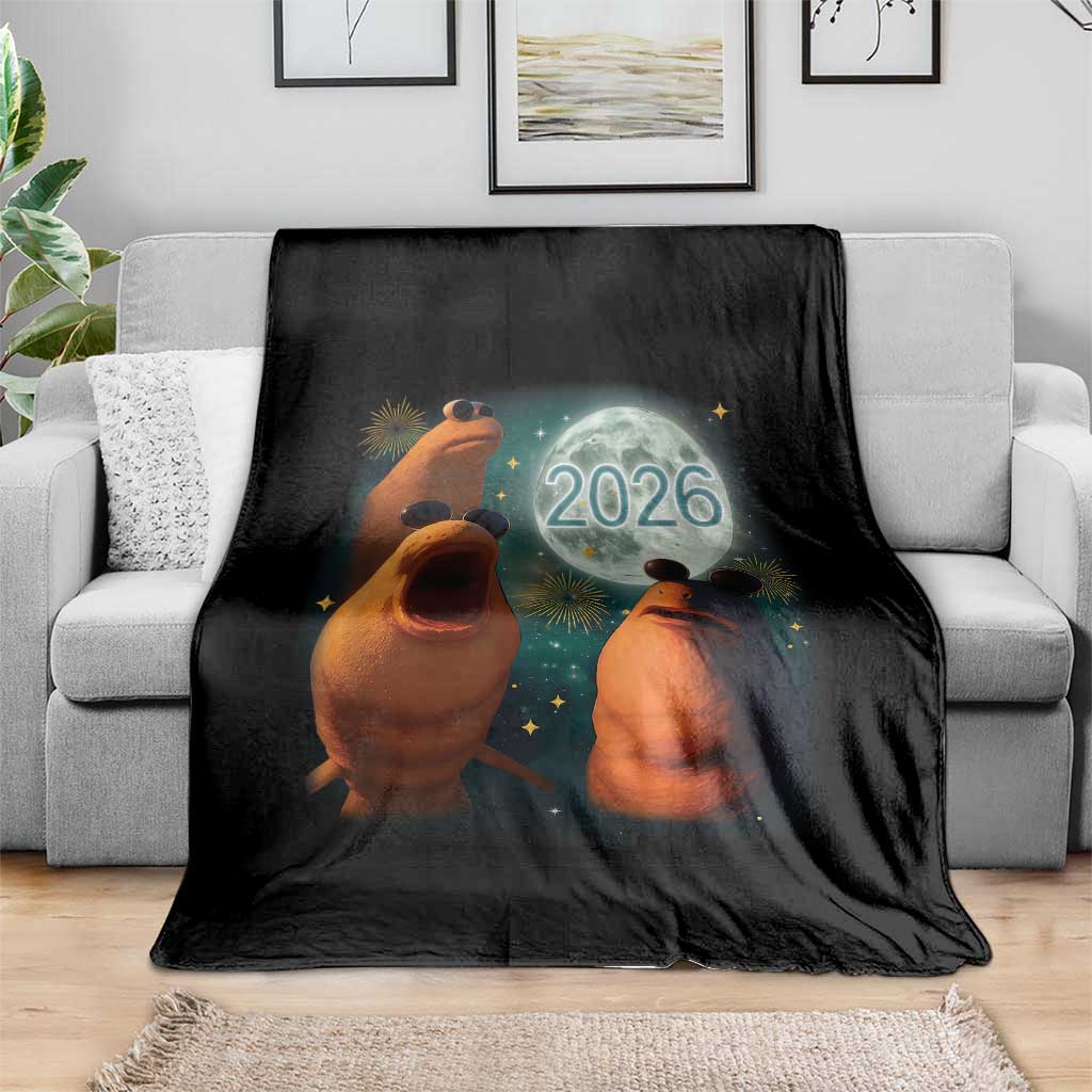Funny Marcus The Worm New Year Throw Blanket Happy New Year 2026 Moon NYE Party - Wonder Print Shop
