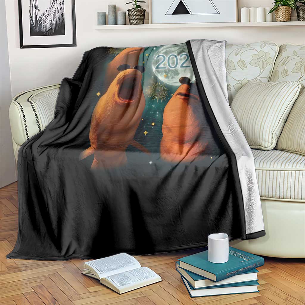Funny Marcus The Worm New Year Throw Blanket Happy New Year 2026 Moon NYE Party - Wonder Print Shop