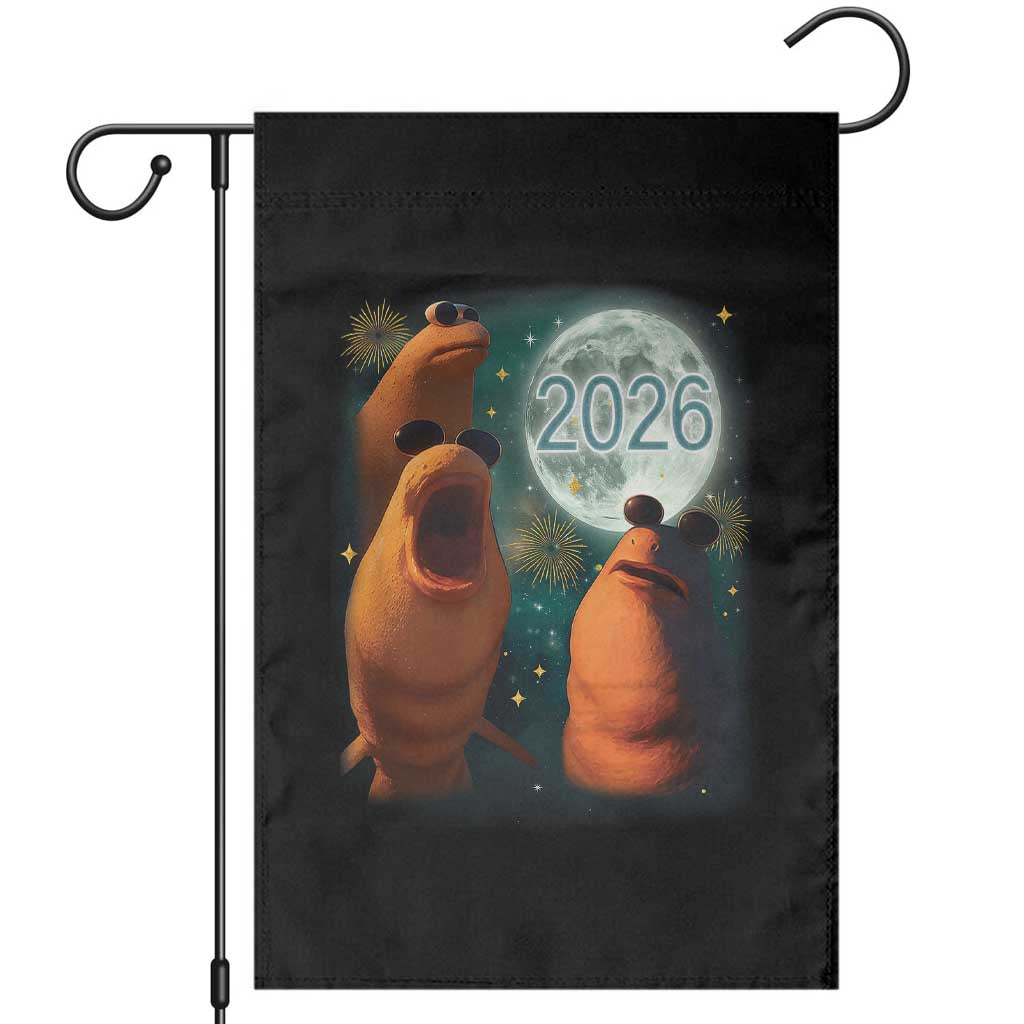 Funny Marcus The Worm New Year Garden Flag Happy New Year 2026 Moon NYE Party - Wonder Print Shop