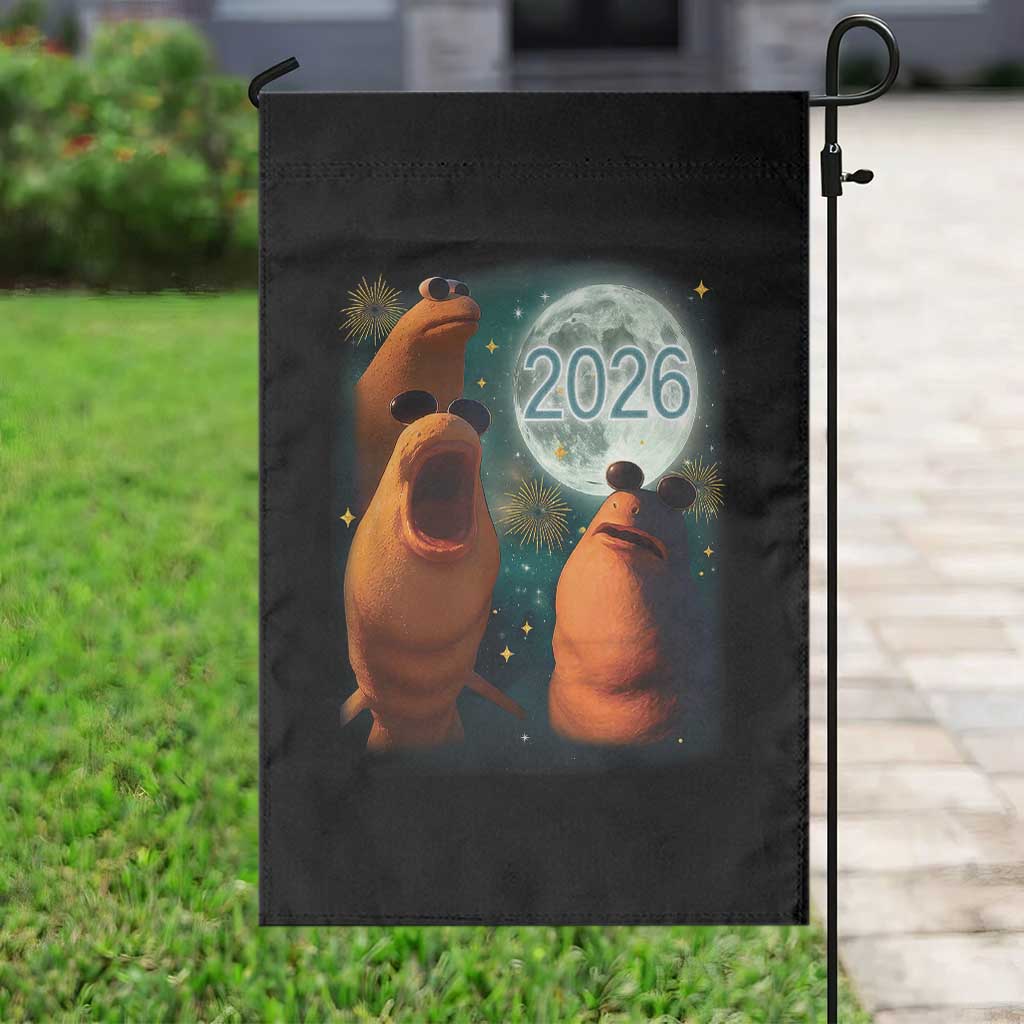 Funny Marcus The Worm New Year Garden Flag Happy New Year 2026 Moon NYE Party - Wonder Print Shop