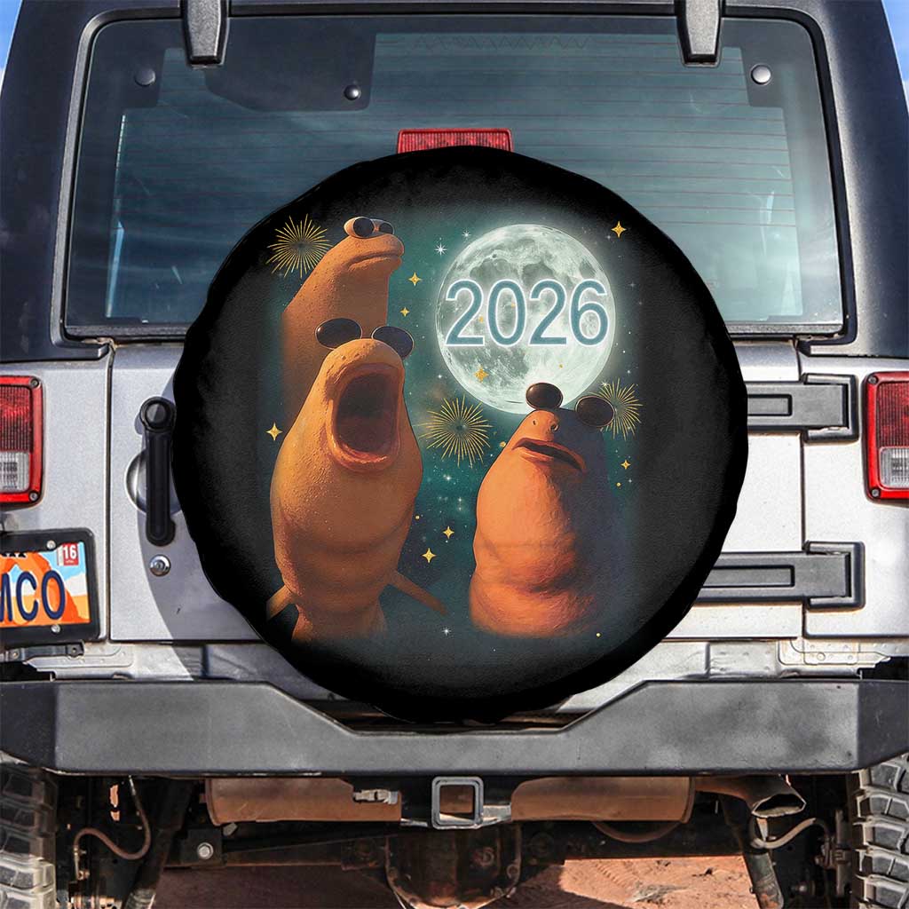 Funny Marcus The Worm New Year Spare Tire Cover Happy New Year 2026 Moon NYE Party - Wonder Print Shop
