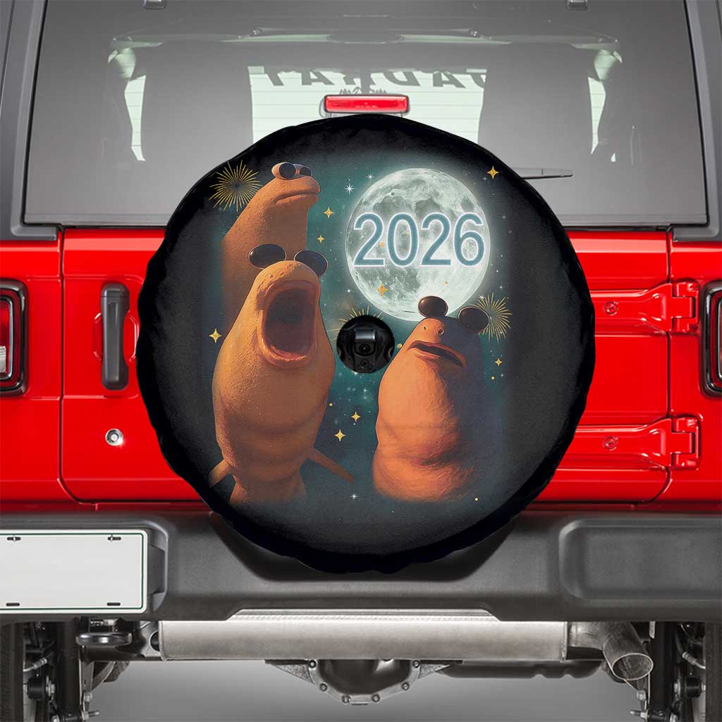 Funny Marcus The Worm New Year Spare Tire Cover Happy New Year 2026 Moon NYE Party - Wonder Print Shop