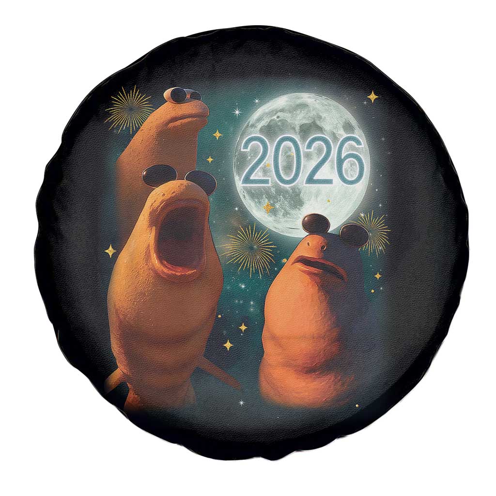 Funny Marcus The Worm New Year Spare Tire Cover Happy New Year 2026 Moon NYE Party - Wonder Print Shop