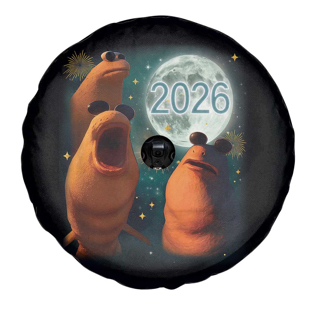 Funny Marcus The Worm New Year Spare Tire Cover Happy New Year 2026 Moon NYE Party - Wonder Print Shop