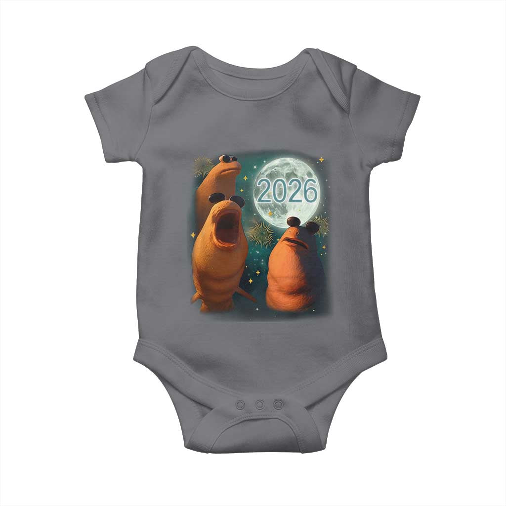 Funny Marcus The Worm New Year Baby Onesie Happy New Year 2026 Moon NYE Party - Wonder Print Shop