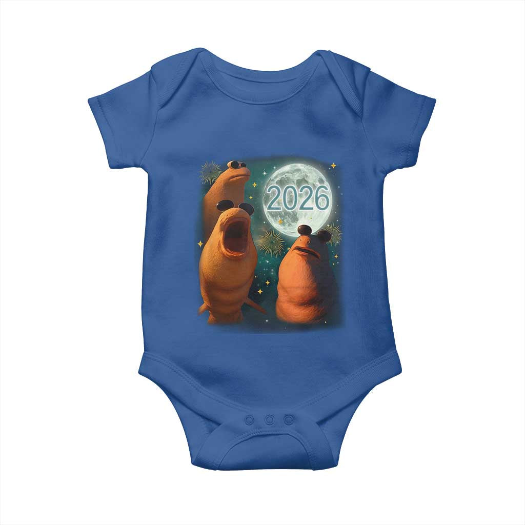 Funny Marcus The Worm New Year Baby Onesie Happy New Year 2026 Moon NYE Party - Wonder Print Shop