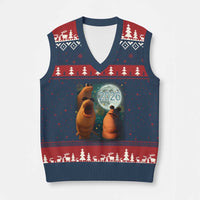 Funny Marcus The Worm New Year V-Neck Knit Sweater Vest Happy New Year 2026 Moon NYE Party - Wonder Print Shop