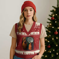 Funny Marcus The Worm New Year V-Neck Knit Sweater Vest Happy New Year 2026 Moon NYE Party - Wonder Print Shop
