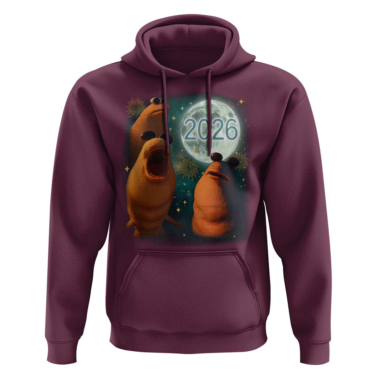 Funny Marcus The Worm New Year Hoodie Happy New Year 2026 Moon NYE Party - Wonder Print Shop