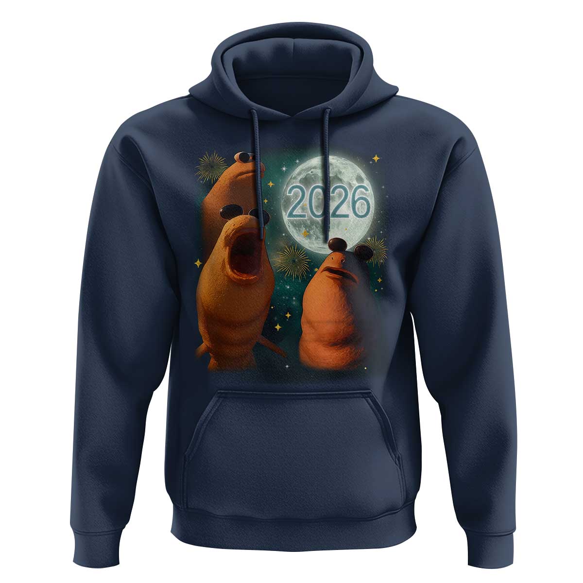 Funny Marcus The Worm New Year Hoodie Happy New Year 2026 Moon NYE Party - Wonder Print Shop