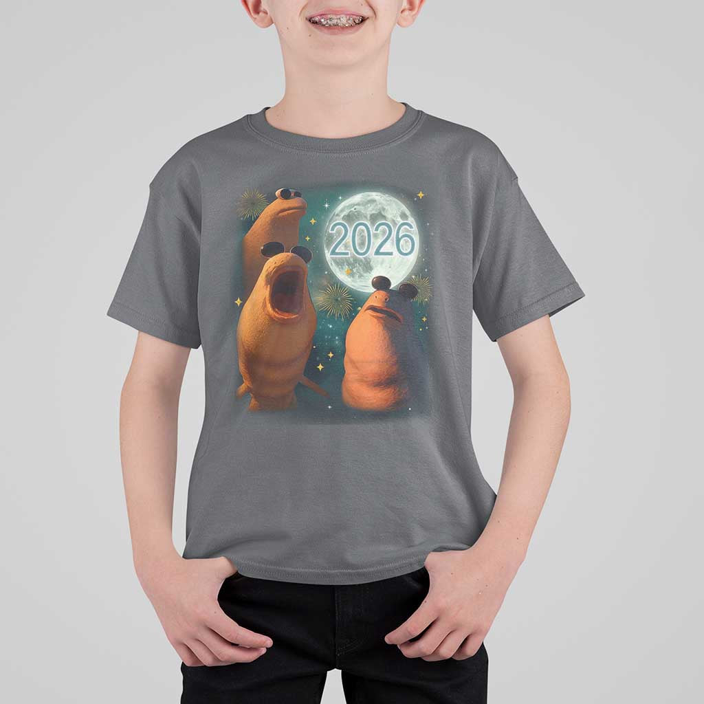 Funny Marcus The Worm New Year T Shirt For Kid Happy New Year 2026 Moon NYE Party - Wonder Print Shop