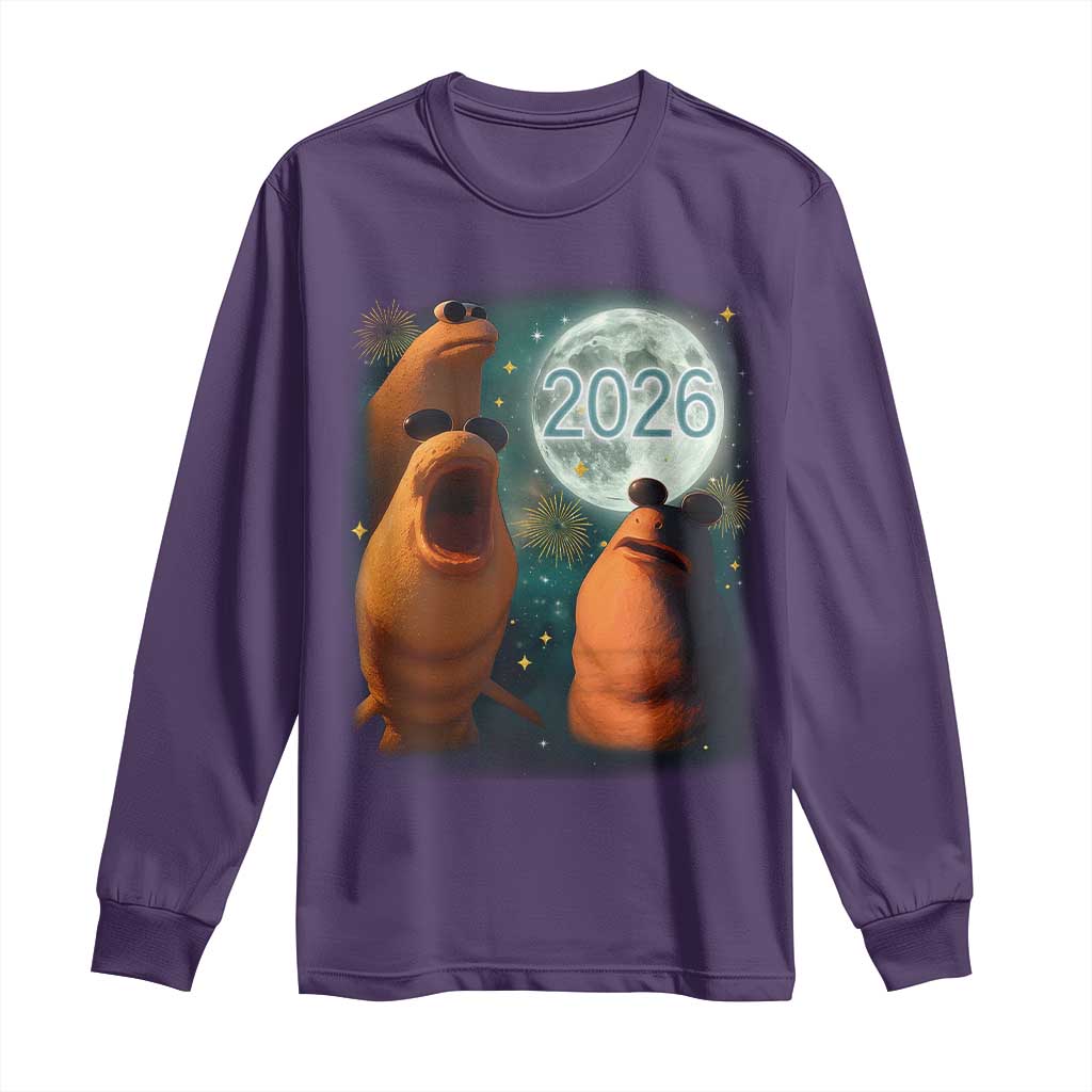 Funny Marcus The Worm New Year Long Sleeve Shirt Happy New Year 2026 Moon NYE Party - Wonder Print Shop