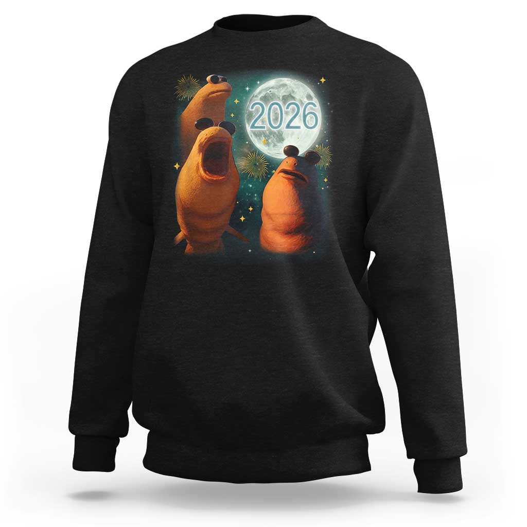 Funny Marcus The Worm New Year Sweatshirt Happy New Year 2026 Moon NYE Party - Wonder Print Shop