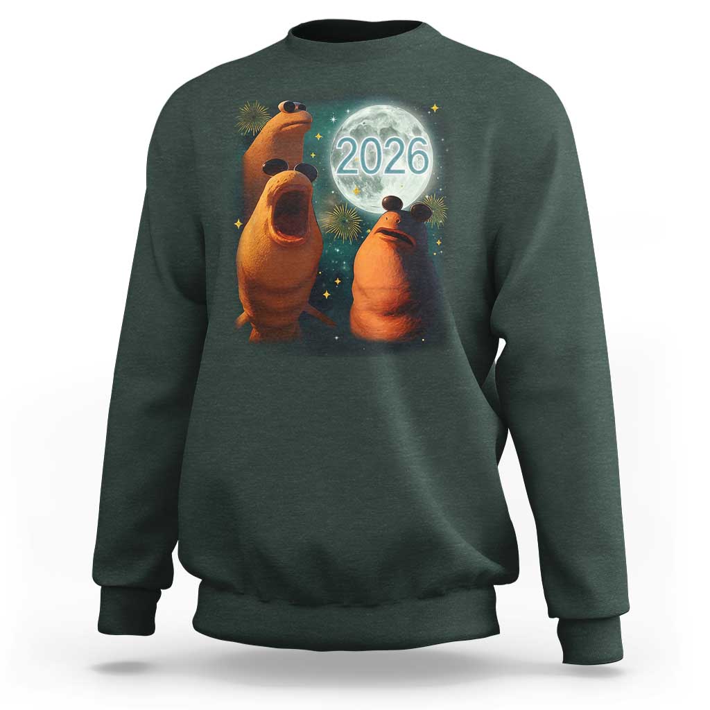 Funny Marcus The Worm New Year Sweatshirt Happy New Year 2026 Moon NYE Party - Wonder Print Shop