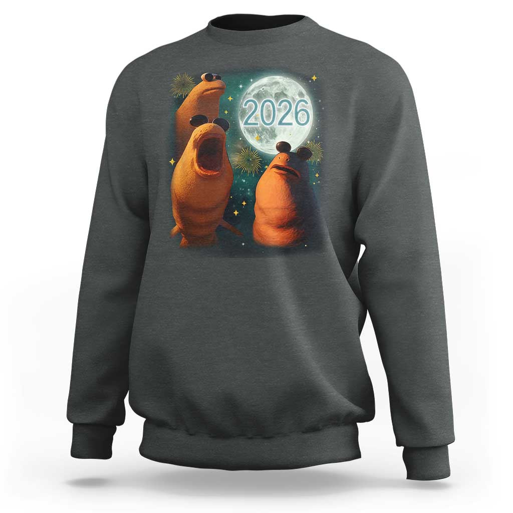 Funny Marcus The Worm New Year Sweatshirt Happy New Year 2026 Moon NYE Party - Wonder Print Shop