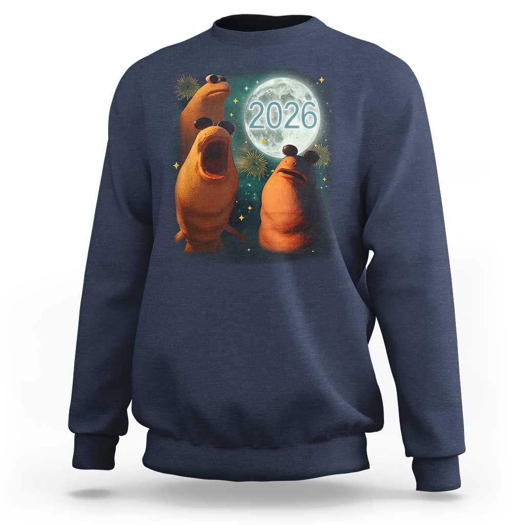 Funny Marcus The Worm New Year Sweatshirt Happy New Year 2026 Moon NYE Party - Wonder Print Shop