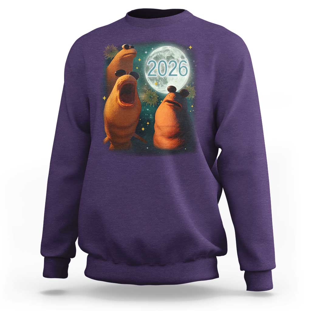 Funny Marcus The Worm New Year Sweatshirt Happy New Year 2026 Moon NYE Party - Wonder Print Shop