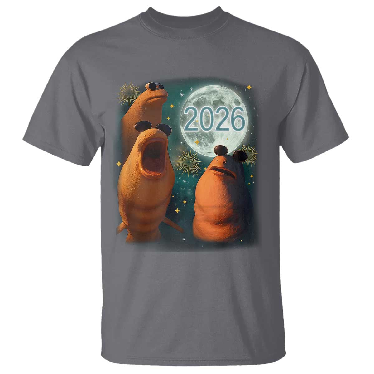 Funny Marcus The Worm New Year T Shirt Happy New Year 2026 Moon NYE Party - Wonder Print Shop