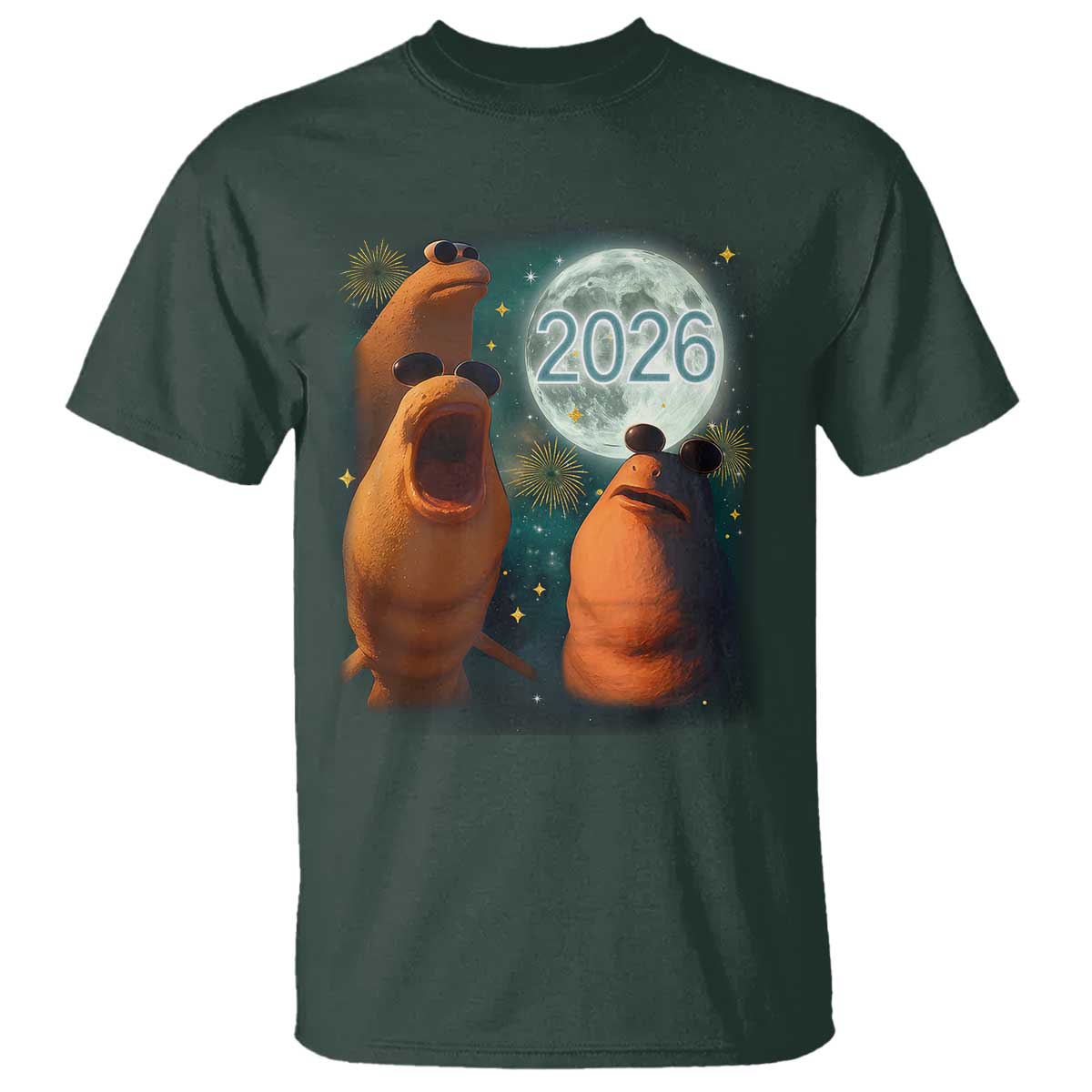 Funny Marcus The Worm New Year T Shirt Happy New Year 2026 Moon NYE Party - Wonder Print Shop