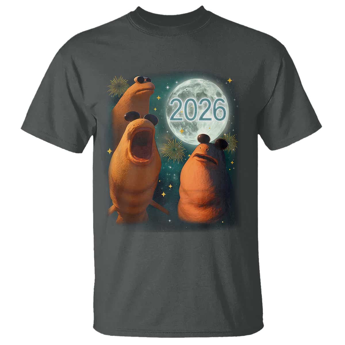 Funny Marcus The Worm New Year T Shirt Happy New Year 2026 Moon NYE Party - Wonder Print Shop