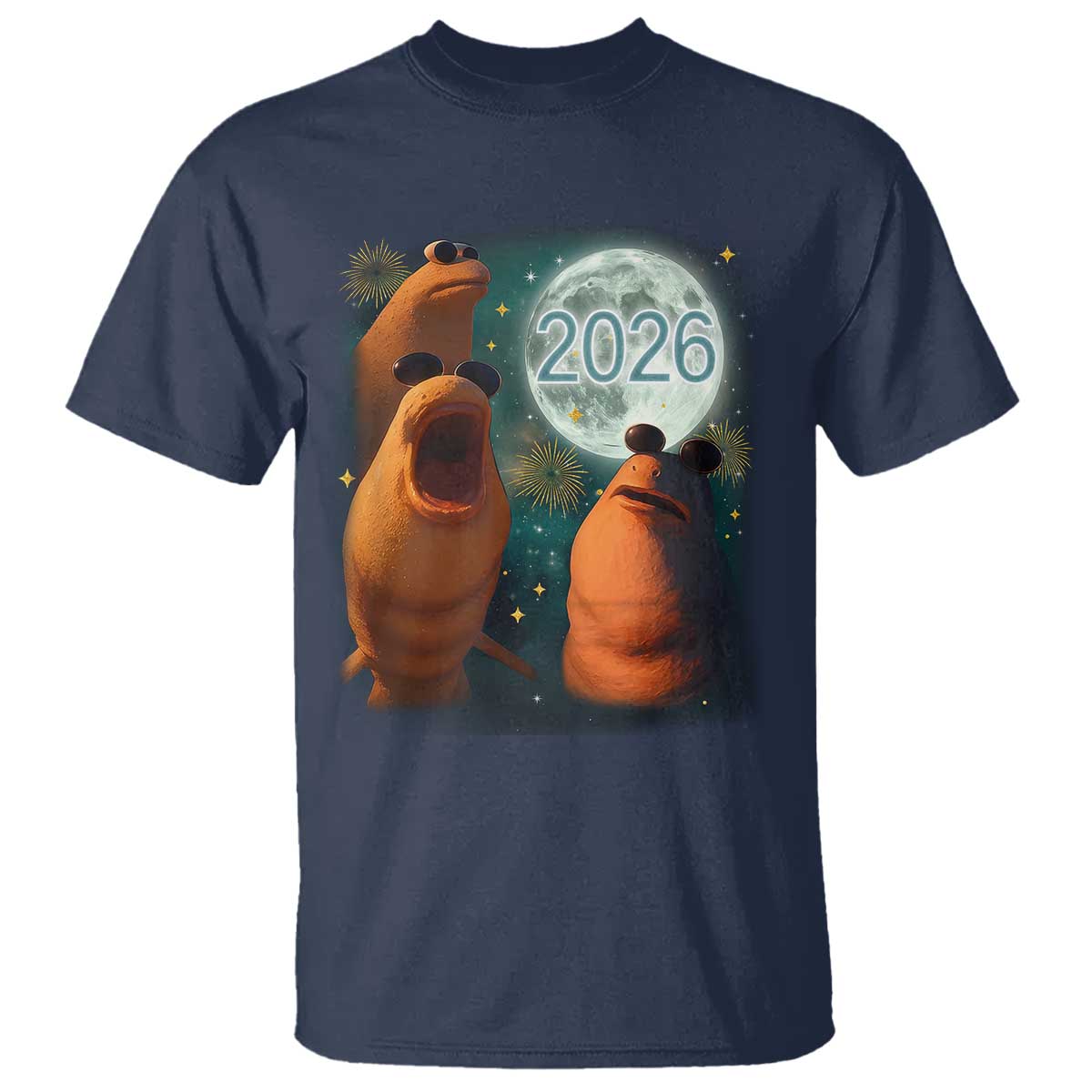 Funny Marcus The Worm New Year T Shirt Happy New Year 2026 Moon NYE Party - Wonder Print Shop