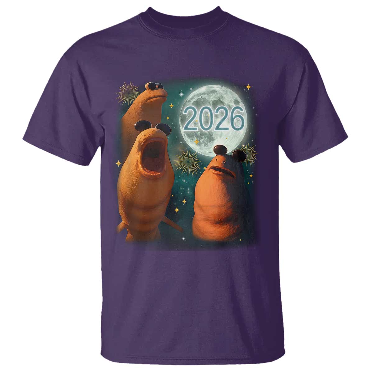 Funny Marcus The Worm New Year T Shirt Happy New Year 2026 Moon NYE Party - Wonder Print Shop