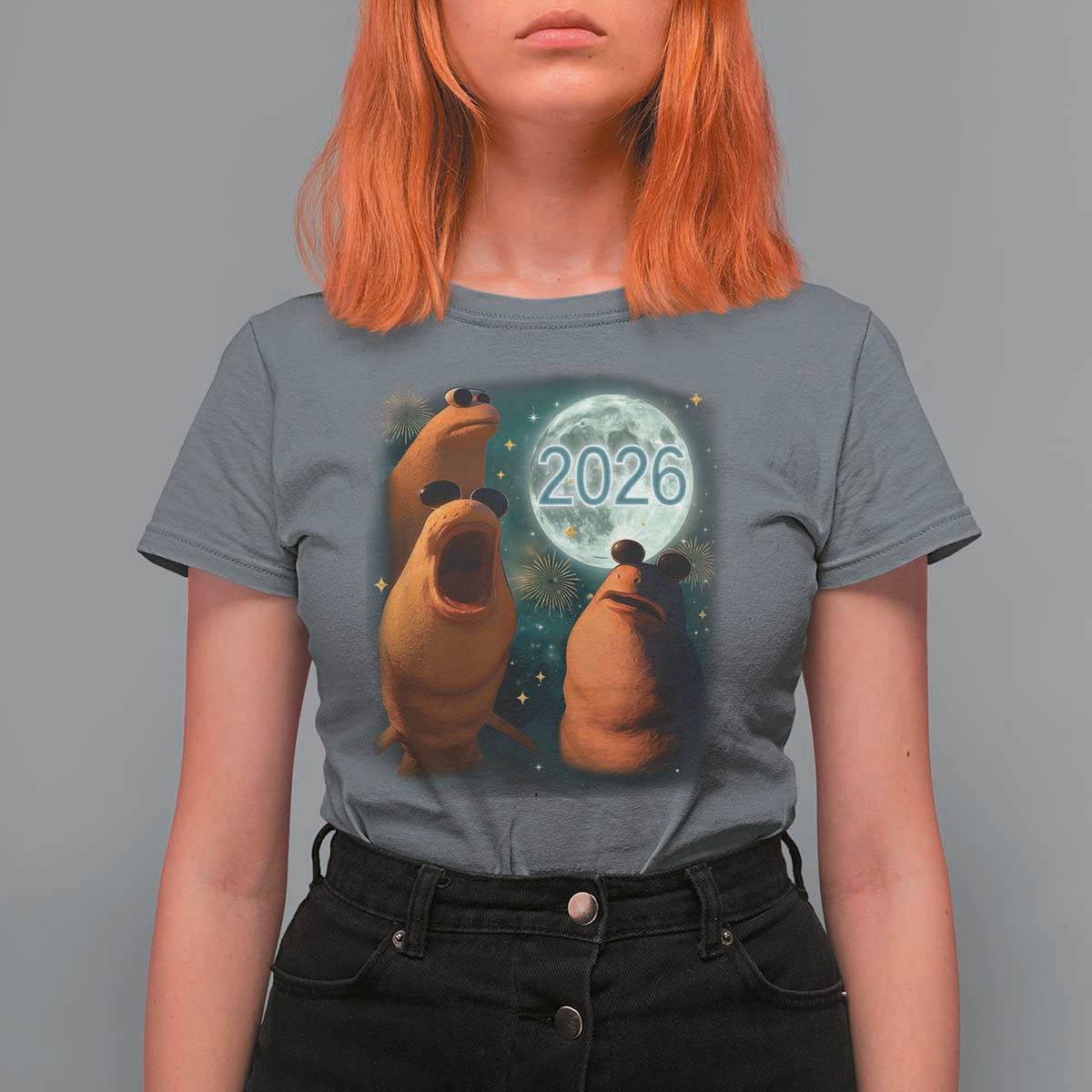 Funny Marcus The Worm New Year T Shirt For Women Happy New Year 2026 Moon NYE Party - Wonder Print Shop