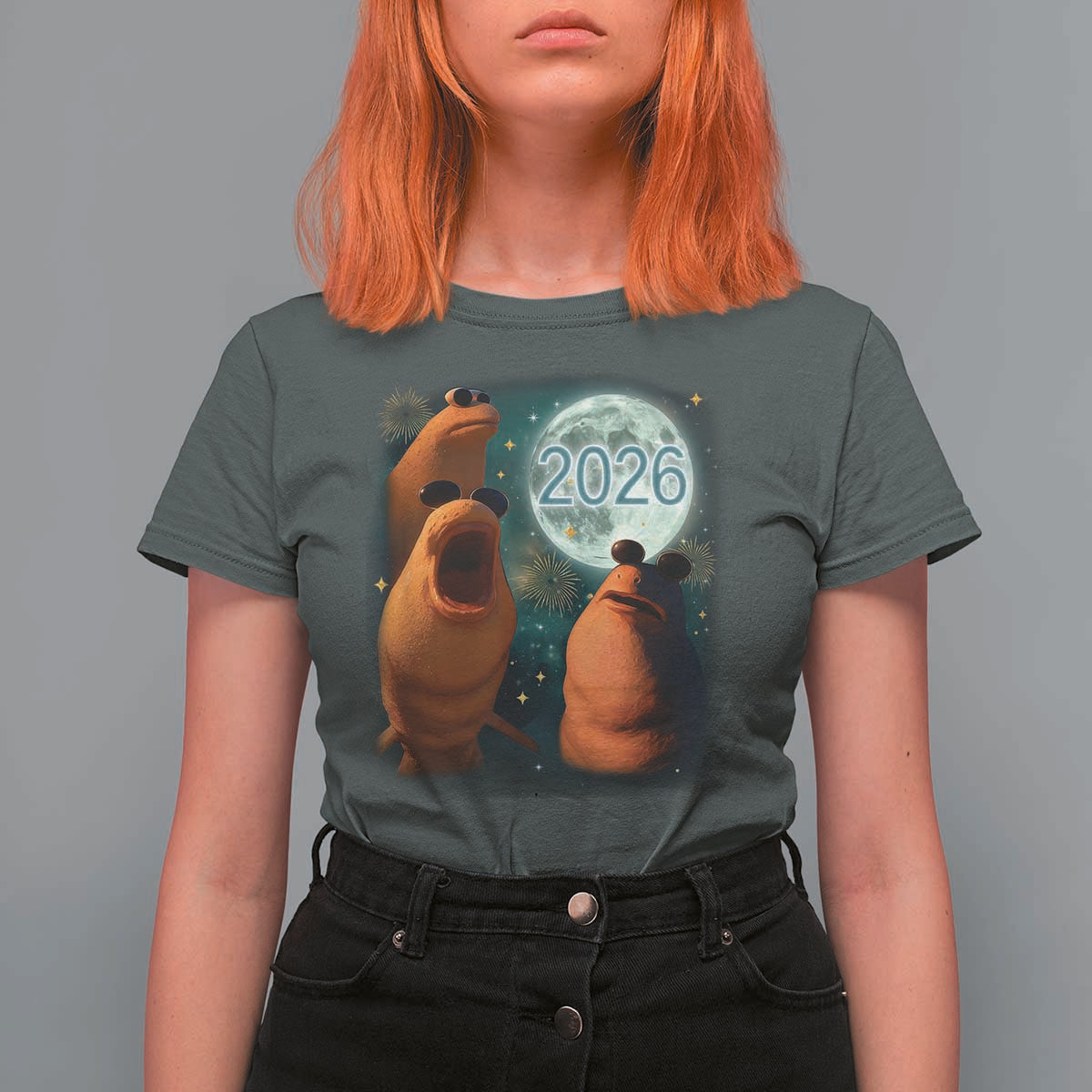 Funny Marcus The Worm New Year T Shirt For Women Happy New Year 2026 Moon NYE Party - Wonder Print Shop