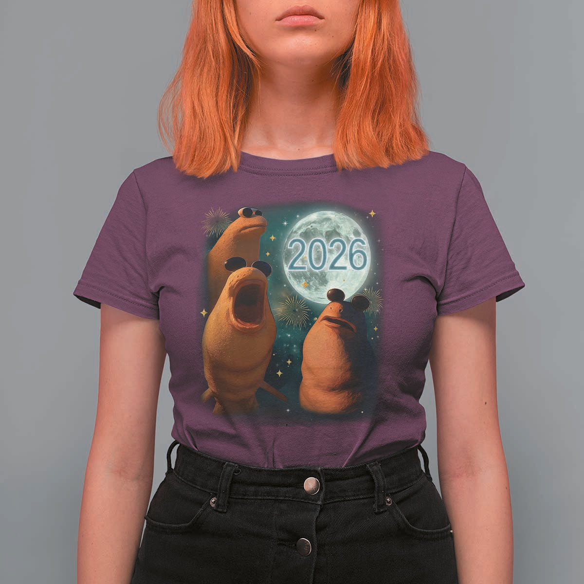 Funny Marcus The Worm New Year T Shirt For Women Happy New Year 2026 Moon NYE Party - Wonder Print Shop