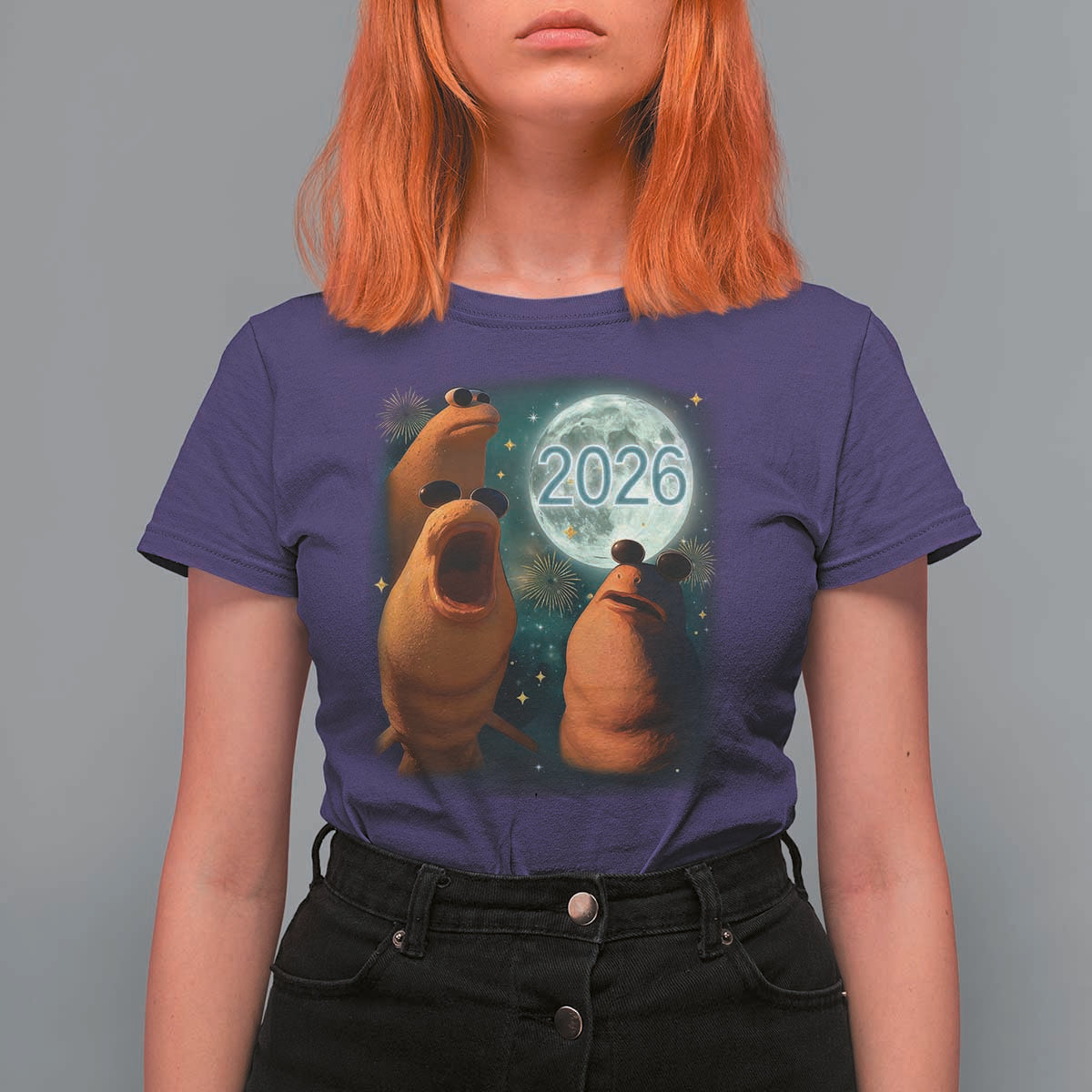 Funny Marcus The Worm New Year T Shirt For Women Happy New Year 2026 Moon NYE Party - Wonder Print Shop